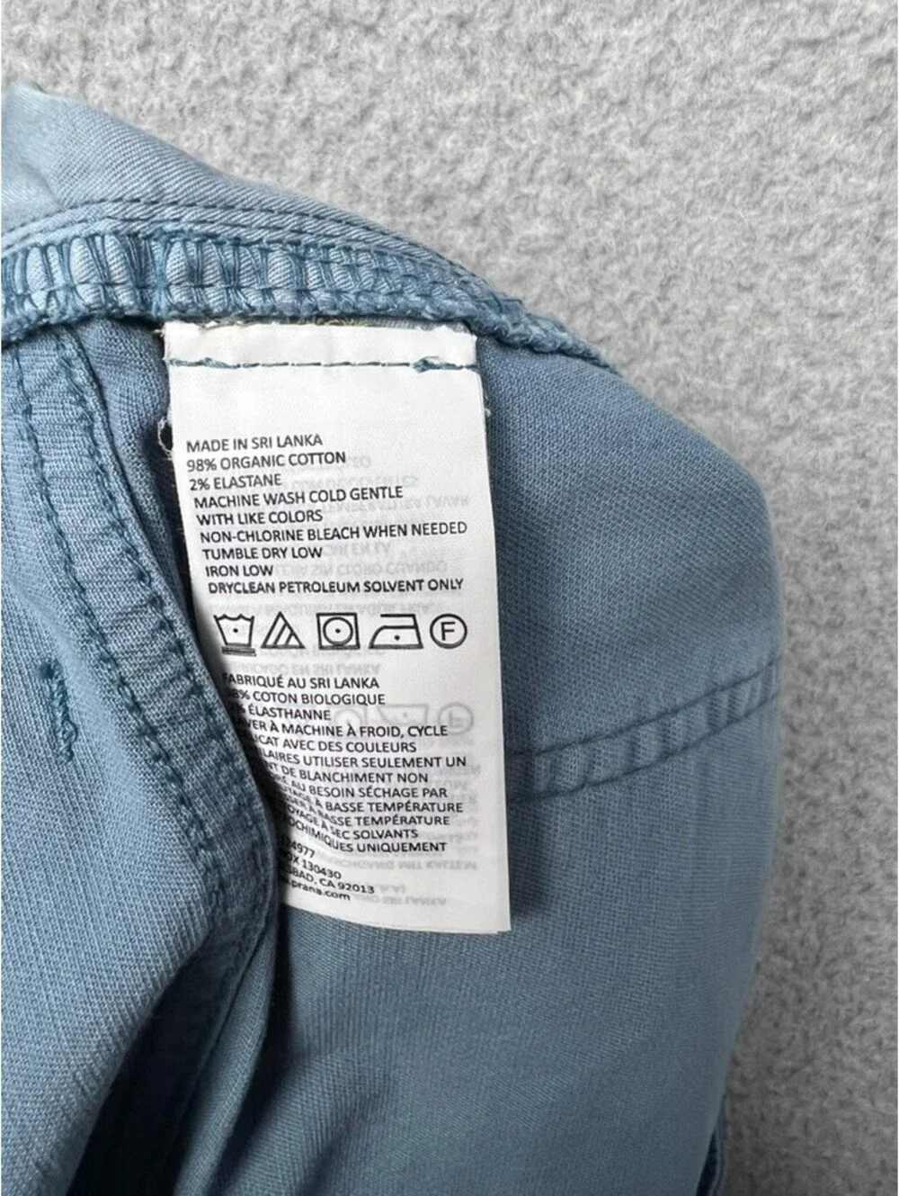 prAna Sancho Organic Cotton Stretch Shorts 14 Blue Gray Raw Hem Hiking Chino